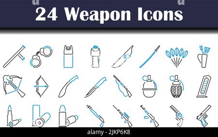 Waffen-Symbol-Set. Editierbare Fett Formatigte Kontur Mit Farbfüllungsdesign. Vektorgrafik. Stock Vektor