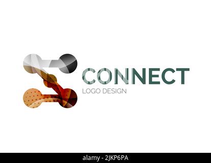 Abstraktes Connection Icon Logo Design aus Farbstücken - verschiedene geometrische Formen Stock Vektor