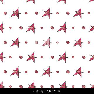 Stern dekorative Formen nahtlose Muster. Handgezeichnetes Doodle-Cartoon-Design, zentangle-Elemente. Mädchen Power rosa rote Farben Palette. Transparent Stock Vektor