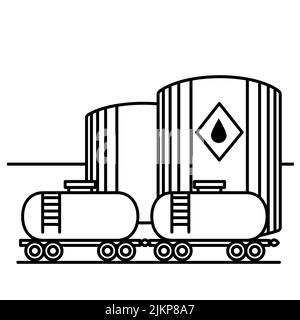 Lagerung und Transport von Öl in Tanks auf der Schiene. Energiekonzept. Stock Vektor