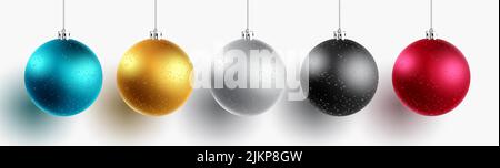 Weihnachtskugeln Vektor-Set-Design. Weihnachtskugel hängende Dekoration mit Glitzern und bunten dekorativen Element in weißem Hintergrund isoliert. Stock Vektor