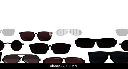 Set Sonnenbrille zum Schutz vor der Sonne. Sommergläser. Getönte Optik für bessere Sichtbarkeit. Horizontaler nahtloser Rand. Objekt auf Weiß isoliert Stock Vektor