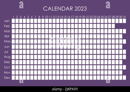 2023 Kalenderplaner. Corporate Design Week. Isoliert auf farbigem Hintergrund. Mondkalender. Platz für Aufkleber Stock Vektor