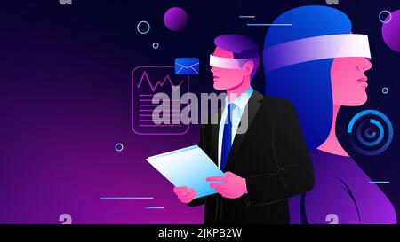 Teamarbeit in Metaverse. Büroarbeit in Virtual Reality. Vektorgrafik Stock Vektor