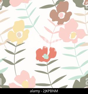 Nahtloses Blumenmuster mit Rosen auf Basis traditioneller Volkskunst-Ornamente. Bunte Blumen auf weißem Hintergrund. Doodle-Stil. Vektorgrafik Stock Vektor