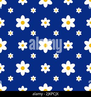 Nahtloses Muster mit Gänseblümchen auf blauem Hintergrund.Vektor. Stock Vektor