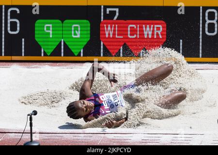 Tiffany Flynn (USA) qualifiziert sich für das Weitsprung-Finale mit einem Sprung von 22-1 (6,73) während der morgendlichen Sitzung am 9. Tag der Leichtathletik-Weltmeister Stockfoto