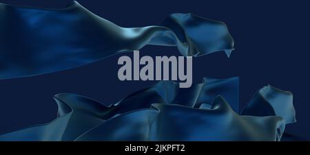 Ein 3D Rendering von abstraktem blauem und marineblauem Wellenhintergrund Stockfoto