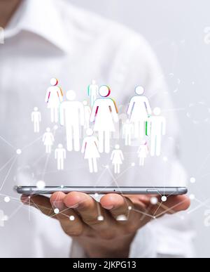 Ein globales Netzwerk 3D Illustration mit Menschen Stockfoto