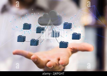 Cloud-Technologie. Polygonale Drahtbildkunst sieht aus wie eine Konstellation Stockfoto