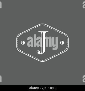 Buchstabe J mit Vintage-Stil und Rahmen. Kreatives Design Buchstaben in grauen und weißen Farben. Emblem Symbol Logo kreatives Design Illustration Vorlage Stock Vektor