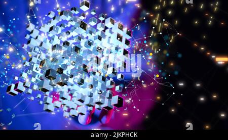 Cloud-Technologie. Polygonale Drahtbildkunst sieht aus wie eine Konstellation Stockfoto