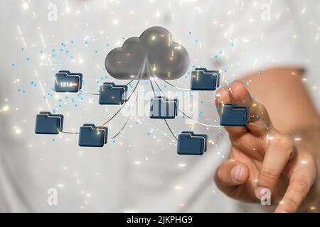 Cloud-Technologie für kleine Daten. Polygonale Drahtbildkunst sieht aus wie eine Konstellation Stockfoto
