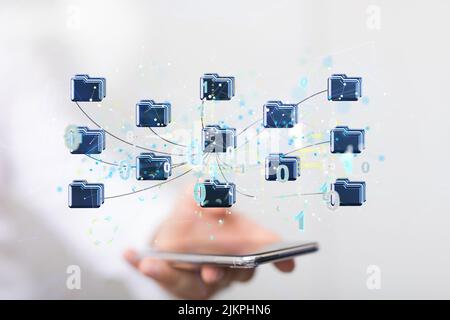 Konzept der Daten-Internet-Infrastruktur. Abstrakter Technologiehintergrund. 3D Rendern. Stockfoto