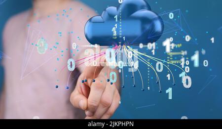 Cloud-Technologie. Polygonale Drahtbildkunst sieht aus wie eine Konstellation Stockfoto