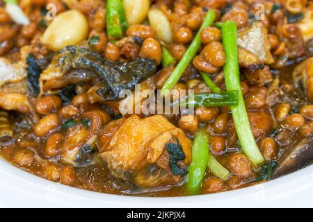 Ein köstliches chinesisches Gericht, geschmorter Bullfrog mit Sojabohnen Stockfoto