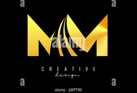 Kreatives, goldenes mm m-Logo mit Schriftzug und Straßenkonzept. Buchstaben mit geometrischem Design. Vektor-Illustration mit Brief und Kreati Stock Vektor