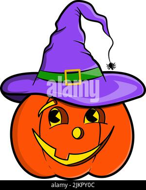 Niedliche Cartoon Clip Art Halloween Kürbis mit Hexen Hut isolieren auf weißem Hintergrund Stock Vektor