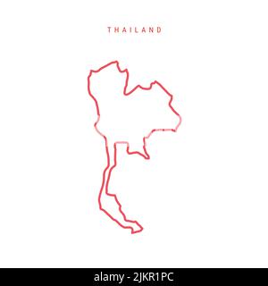 Thailand editierbare Übersichtskarte. Thailändischer roter Rand. Ländername. Linienstärke anpassen. Zu einer beliebigen Farbe wechseln. Vektorgrafik. Stock Vektor