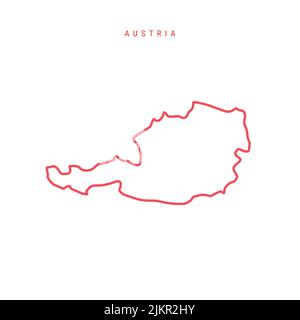 Österreich editierbare Gliederungskarte. Österreichische rote Grenze. Ländername. Linienstärke anpassen. Zu einer beliebigen Farbe wechseln. Vektorgrafik. Stock Vektor
