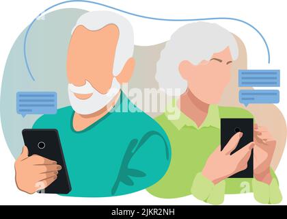 Online-Chat-Nachrichten SMS-Benachrichtigung auf dem Mobiltelefon. Hand hält Smartphone sms Sprechblasen drücken Alarme auf dem Bildschirm, digitale oder elektronische Chat auf Handy. Vektorgrafik im flachen Stil Stock Vektor