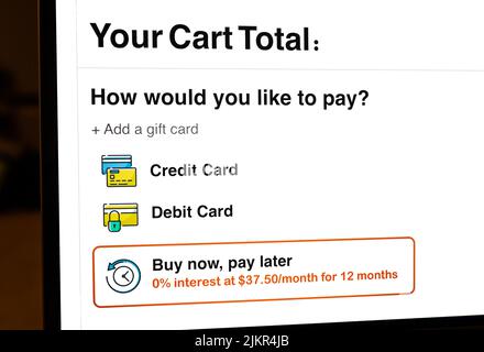 Jetzt kaufen später bezahlen Fintech-Apps auf Online-Websites sind einfache Möglichkeiten, Geld zu sparen. Ohne Bonitätsprüfung oder schlechte Gutschrift beantragen, Möbelkataloge kaufen, Stockfoto