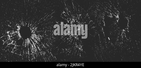 Drei Bullet-Löcher in einem Glas auf dem schwarzen Hintergrund.closeup.Banner, Werbung. Stockfoto