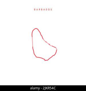 Barbados editierbare Übersichtskarte. Barbados rote Grenze. Ländername. Linienstärke anpassen. Zu einer beliebigen Farbe wechseln. Vektorgrafik. Stock Vektor