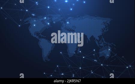 Globale Netzwerkverbindungen mit Punkten und Linien. Drahtmodell Hintergrund. Abstrakte Verbindungsstruktur. Polygonaler Raum Hintergrund, Illustration Stockfoto