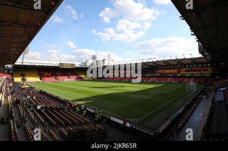 Watford, England, 1.. August 2022. Gesamtansicht des Stadions während des Spiels der Sky Bet Championship in der Vicarage Road, Watford. Bildnachweis sollte lauten: Simon Bellis / Sportimage Stockfoto