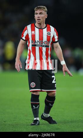 Watford, England, 1.. August 2022. Ben Osborn von Sheffield Utd während des Sky Bet Championship-Spiels in der Vicarage Road, Watford. Bildnachweis sollte lauten: Simon Bellis / Sportimage Stockfoto