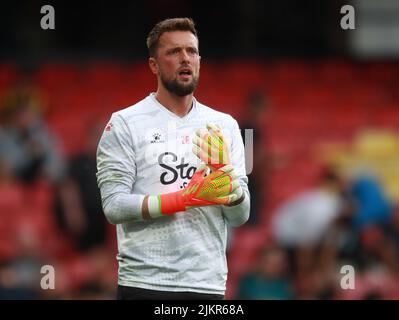 Watford, England, 1.. August 2022. Ben Hamer von Watford während des Sky Bet Championship-Spiels in der Vicarage Road, Watford. Bildnachweis sollte lauten: Simon Bellis / Sportimage Stockfoto