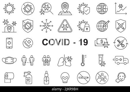 COVID 19 Symbole gesetzt - editierbare Kontur Stock Vektor