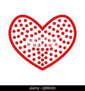 Rotes Herz-Symbol. Rote Punkte in der Herzumrandung. Romantisches abstraktes Liebessymbol für grafisches Design. Modernes Logo im Outline-Stil isoliert. Trendige Idee für f Stock Vektor