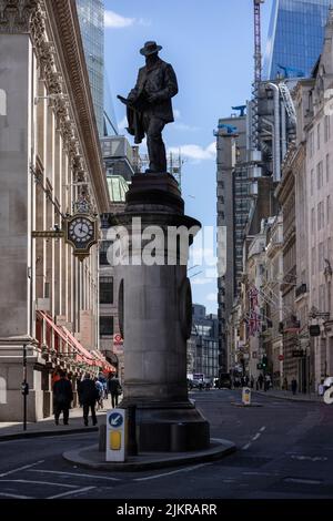 Statue von James Henry Greathead, am Eingang zu Cornhill, im Herzen der City of London, England, Vereinigtes Königreich Stockfoto