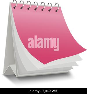 Leerer Kalender, Memo oder Notizbuch mit offenem Cover für Vorlage oder Modell. Tischkalender spiralgebunden. 3D isometrische Vektordarstellung zur Präsentation Stock Vektor