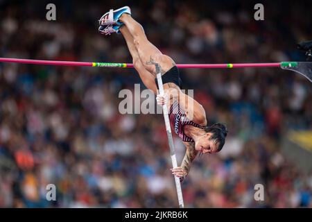 BIRMINGHAM, GROSSBRITANNIEN. 02. August 2022. Anicka NEWELL (NZE) tritt am Dienstag, den 02. August 2022 in BIRMINGHAM, GROSSBRITANNIEN, beim Polsprung-Finale der Frauen während der Leichtathletik von Birmingham 2022 - Commonwealth Games in der Birmingham Arena an. Kredit: Taka Wu/Alamy Live Nachrichten Stockfoto