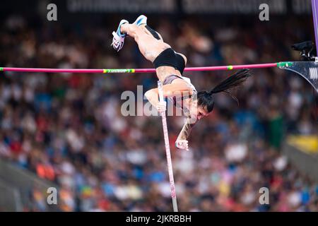 BIRMINGHAM, GROSSBRITANNIEN. 02. August 2022. Anicka NEWELL (NZE) tritt am Dienstag, den 02. August 2022 in BIRMINGHAM, GROSSBRITANNIEN, beim Polsprung-Finale der Frauen während der Leichtathletik von Birmingham 2022 - Commonwealth Games in der Birmingham Arena an. Kredit: Taka Wu/Alamy Live Nachrichten Stockfoto