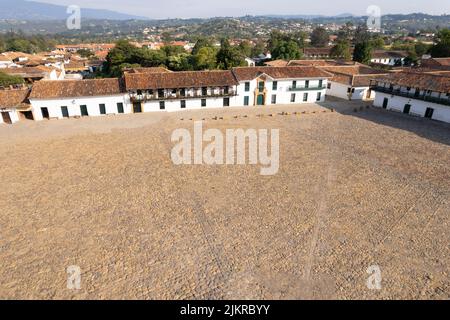 Blick auf den Platz in der Villa De Leiva, Kolumbien. Stockfoto