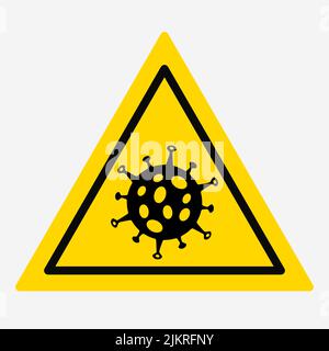 Symbol für die Möglichkeit einer Infektion mit einem Virus. Gefahr. Komm nicht herein. Symbolzeichen des Virus auf gelbem Hintergrund mit Rand. Dreieckschild. Vec Stock Vektor