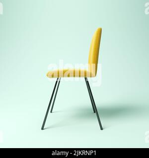Gelber Stuhl auf blauem Hintergrund 3 d Illustration Stockfoto