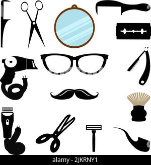 Ein Barbershop Icon Set, Werkzeuge für den Friseur, Rasierzubehör Kollektion Stock Vektor