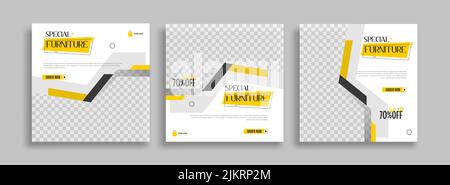 Ein Möbel editierbare minimal quadratische Banner Vorlagen mit geometrischen Formen für Social Media Stock Vektor