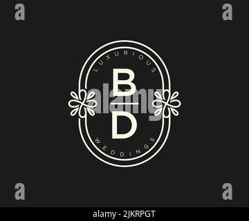 BD Initialen Brief Hochzeit Monogramm Logos Vorlage, handgezeichnete moderne minimalistische und florale Vorlagen für Einladungskarten, Save the Date, elegant Stock Vektor