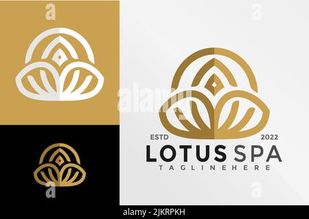 Ein digitales Illustrationsdesign einer Lotus Spa Firmenlogo-Vorlage mit einer Gold-, Weiß- und Schwarzpalette Stock Vektor