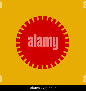 Ein Design-Symbol für industrielle, rote Räder, isoliert auf orangefarbenem Hintergrund. Stock Vektor