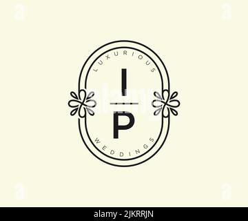 IP Initialen Brief Hochzeit Monogramm Logos Vorlage, handgezeichnete moderne minimalistische und florale Vorlagen für Einladungskarten, Save the Date, elegant Stock Vektor