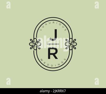 JR Initials Letter Hochzeitslogo-Vorlage, handgezeichnete, moderne, minimalistische und florale Vorlagen für Einladungskarten, Save the Date, elegant Stock Vektor