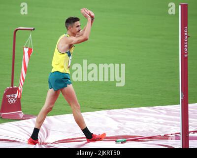 01.. August 2021 - Tokio, Japan: Brandon Starc aus Australien beendet 5. beim Hochsprung-Finale der Männer bei den Olympischen Spielen in Tokio 2020 (Foto: Mickael Stockfoto