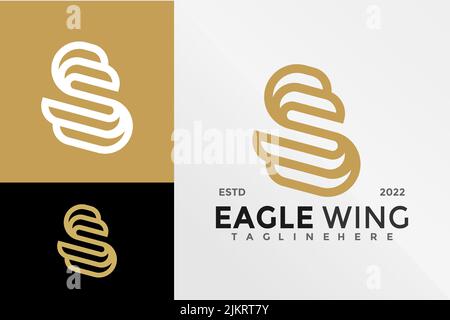 Ein digitales Illustrationsdesign einer Adler-Flügel-Firmenlogo-Vorlage mit einer goldenen, weißen, schwarzen Palette Stock Vektor